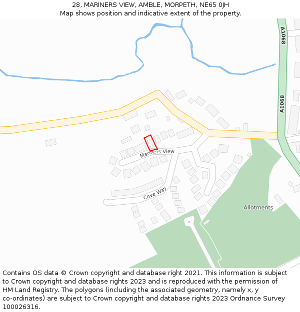 28, MARINERS VIEW, AMBLE, MORPETH, NE65 0JH: Location map and indicative extent of plot