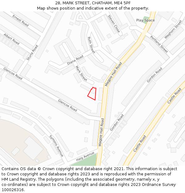 28, MARK STREET, CHATHAM, ME4 5PF: Location map and indicative extent of plot