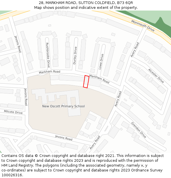28, MARKHAM ROAD, SUTTON COLDFIELD, B73 6QR: Location map and indicative extent of plot