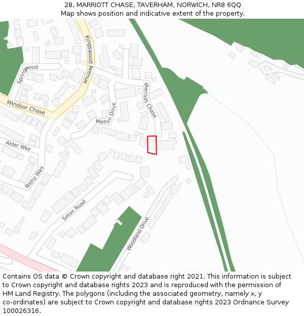 28, MARRIOTT CHASE, TAVERHAM, NORWICH, NR8 6QQ: Location map and indicative extent of plot