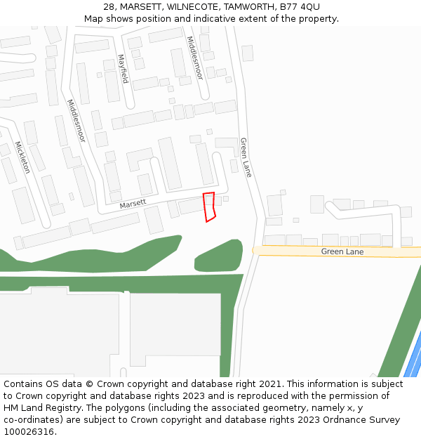 28, MARSETT, WILNECOTE, TAMWORTH, B77 4QU: Location map and indicative extent of plot