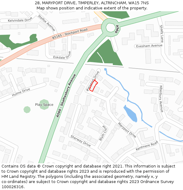 28, MARYPORT DRIVE, TIMPERLEY, ALTRINCHAM, WA15 7NS: Location map and indicative extent of plot