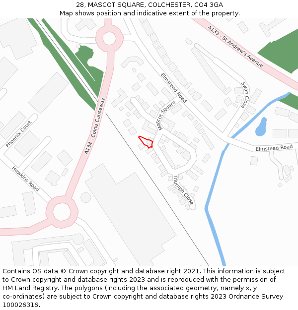 28, MASCOT SQUARE, COLCHESTER, CO4 3GA: Location map and indicative extent of plot