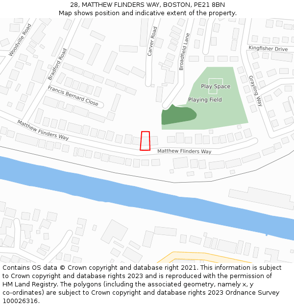 28, MATTHEW FLINDERS WAY, BOSTON, PE21 8BN: Location map and indicative extent of plot