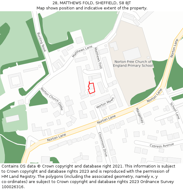 28, MATTHEWS FOLD, SHEFFIELD, S8 8JT: Location map and indicative extent of plot