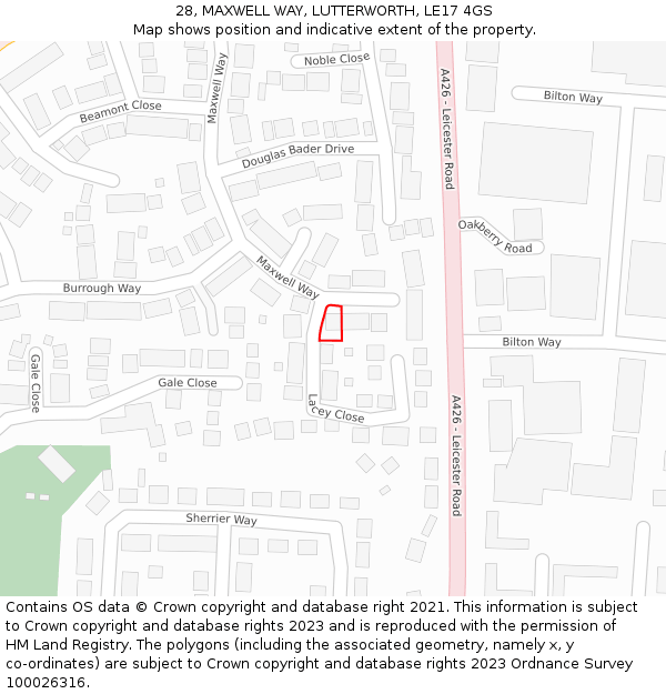 28, MAXWELL WAY, LUTTERWORTH, LE17 4GS: Location map and indicative extent of plot