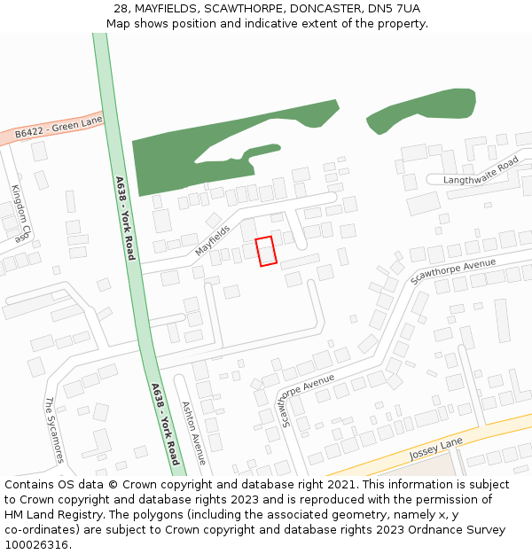 28, MAYFIELDS, SCAWTHORPE, DONCASTER, DN5 7UA: Location map and indicative extent of plot