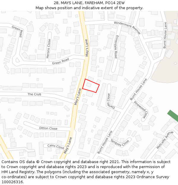 28, MAYS LANE, FAREHAM, PO14 2EW: Location map and indicative extent of plot