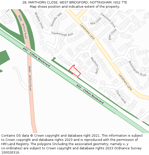 28, MAYTHORN CLOSE, WEST BRIDGFORD, NOTTINGHAM, NG2 7TE: Location map and indicative extent of plot