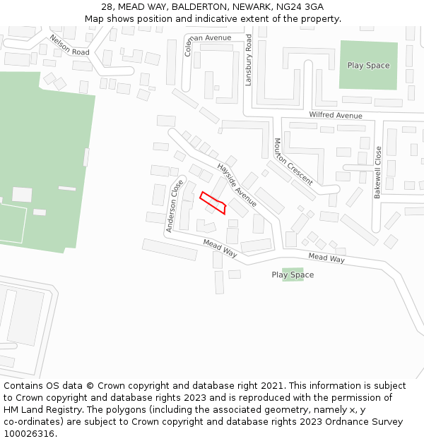 28, MEAD WAY, BALDERTON, NEWARK, NG24 3GA: Location map and indicative extent of plot
