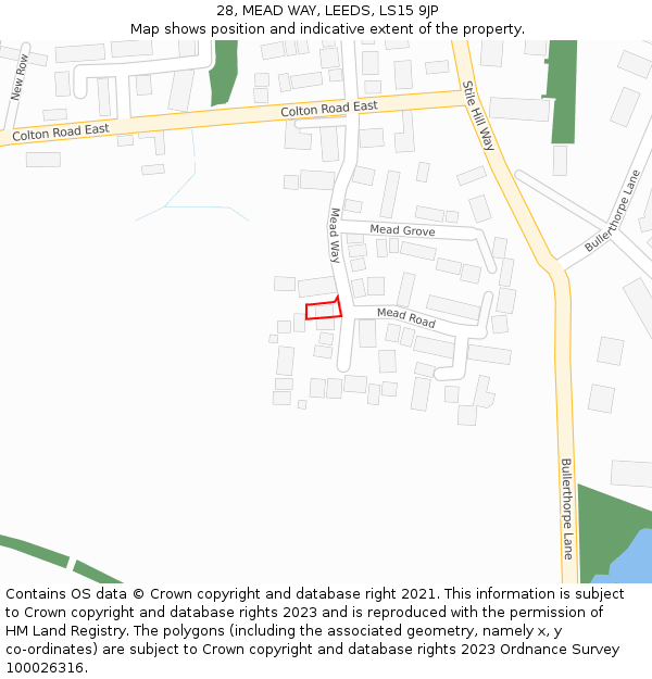 28, MEAD WAY, LEEDS, LS15 9JP: Location map and indicative extent of plot