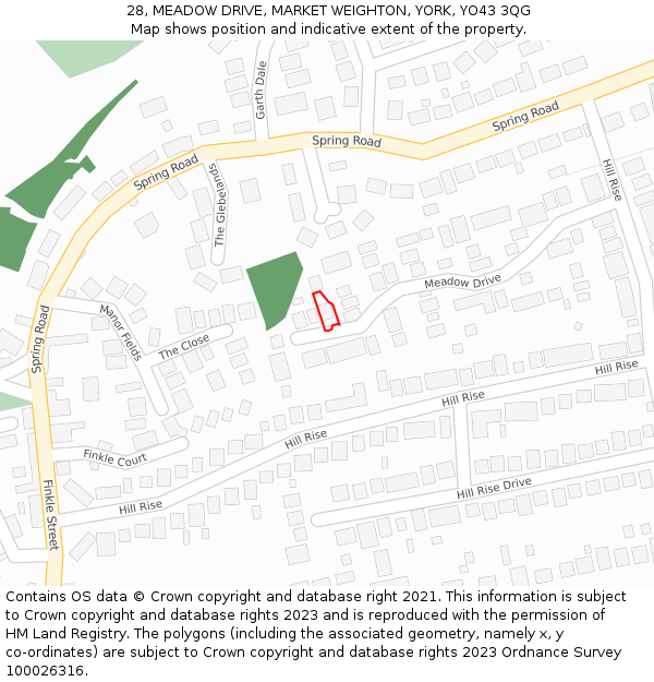 28, MEADOW DRIVE, MARKET WEIGHTON, YORK, YO43 3QG: Location map and indicative extent of plot