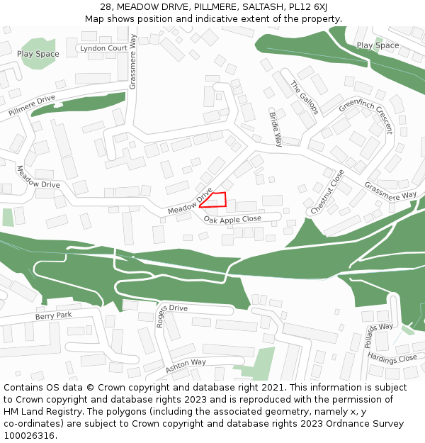 28, MEADOW DRIVE, PILLMERE, SALTASH, PL12 6XJ: Location map and indicative extent of plot