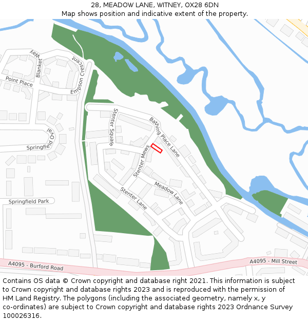 28, MEADOW LANE, WITNEY, OX28 6DN: Location map and indicative extent of plot