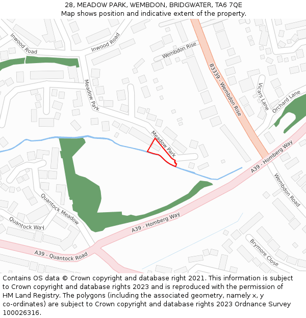28, MEADOW PARK, WEMBDON, BRIDGWATER, TA6 7QE: Location map and indicative extent of plot