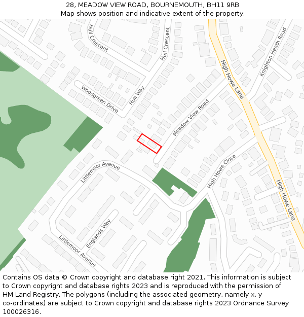 28, MEADOW VIEW ROAD, BOURNEMOUTH, BH11 9RB: Location map and indicative extent of plot