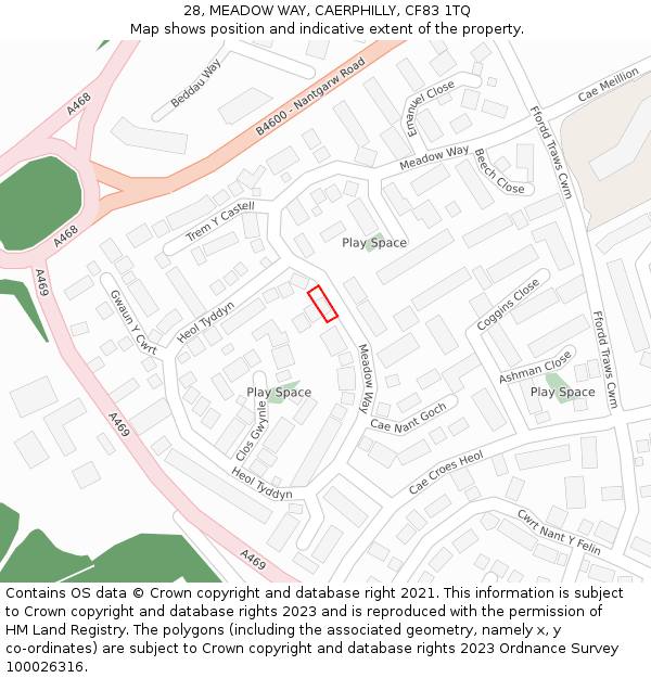 28, MEADOW WAY, CAERPHILLY, CF83 1TQ: Location map and indicative extent of plot