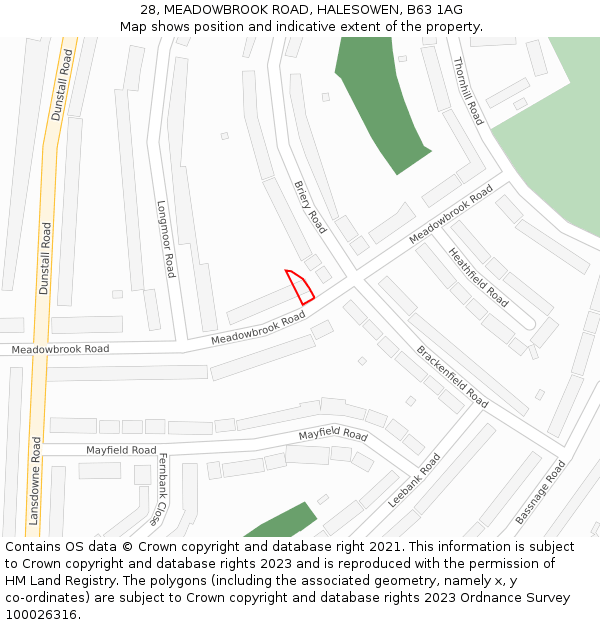 28, MEADOWBROOK ROAD, HALESOWEN, B63 1AG: Location map and indicative extent of plot
