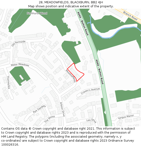 28, MEADOWFIELDS, BLACKBURN, BB2 4JH: Location map and indicative extent of plot