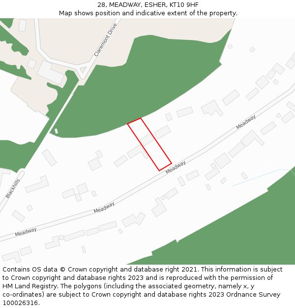 28, MEADWAY, ESHER, KT10 9HF: Location map and indicative extent of plot