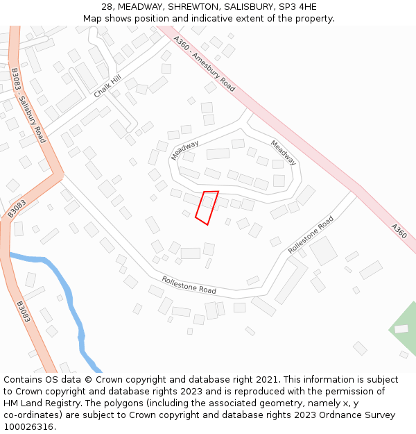 28, MEADWAY, SHREWTON, SALISBURY, SP3 4HE: Location map and indicative extent of plot