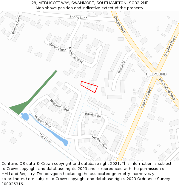 28, MEDLICOTT WAY, SWANMORE, SOUTHAMPTON, SO32 2NE: Location map and indicative extent of plot