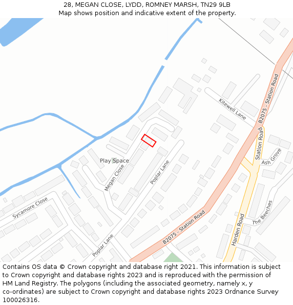 28, MEGAN CLOSE, LYDD, ROMNEY MARSH, TN29 9LB: Location map and indicative extent of plot