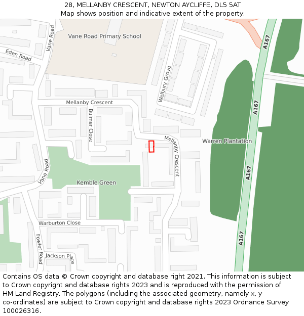 28, MELLANBY CRESCENT, NEWTON AYCLIFFE, DL5 5AT: Location map and indicative extent of plot