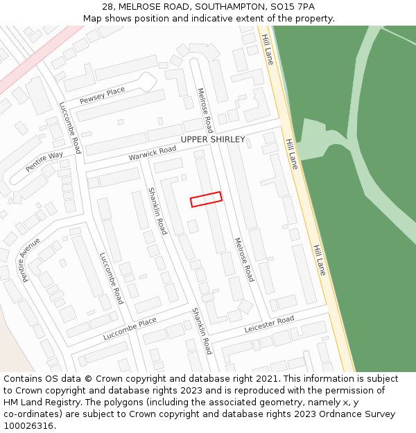 28, MELROSE ROAD, SOUTHAMPTON, SO15 7PA: Location map and indicative extent of plot