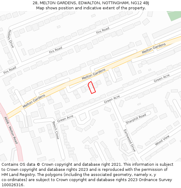 28, MELTON GARDENS, EDWALTON, NOTTINGHAM, NG12 4BJ: Location map and indicative extent of plot