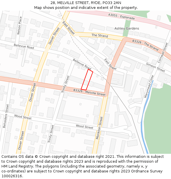 28, MELVILLE STREET, RYDE, PO33 2AN: Location map and indicative extent of plot