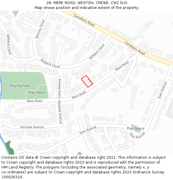 28, MERE ROAD, WESTON, CREWE, CW2 5LN: Location map and indicative extent of plot