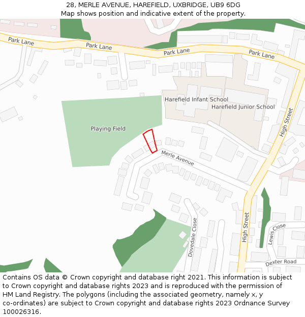 28, MERLE AVENUE, HAREFIELD, UXBRIDGE, UB9 6DG: Location map and indicative extent of plot