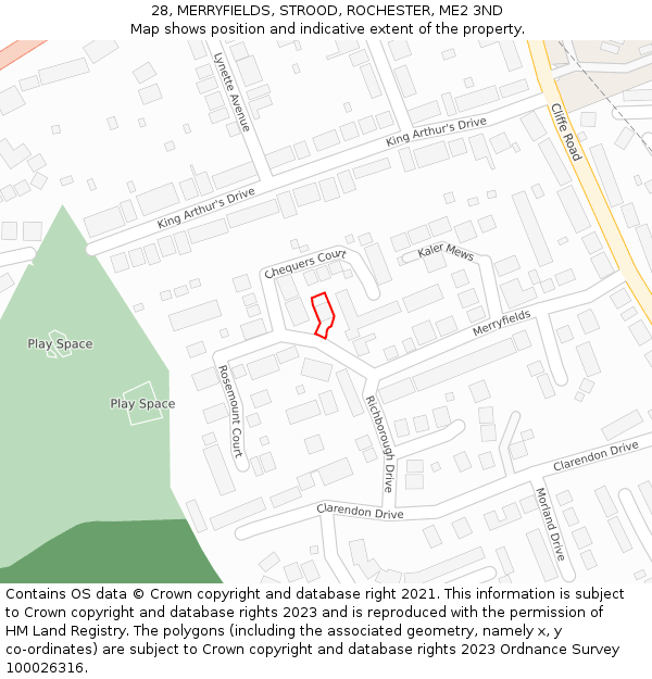 28, MERRYFIELDS, STROOD, ROCHESTER, ME2 3ND: Location map and indicative extent of plot