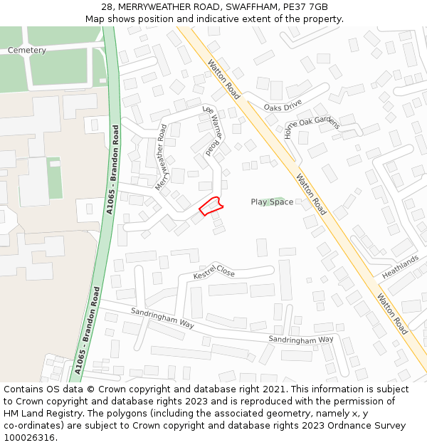 28, MERRYWEATHER ROAD, SWAFFHAM, PE37 7GB: Location map and indicative extent of plot