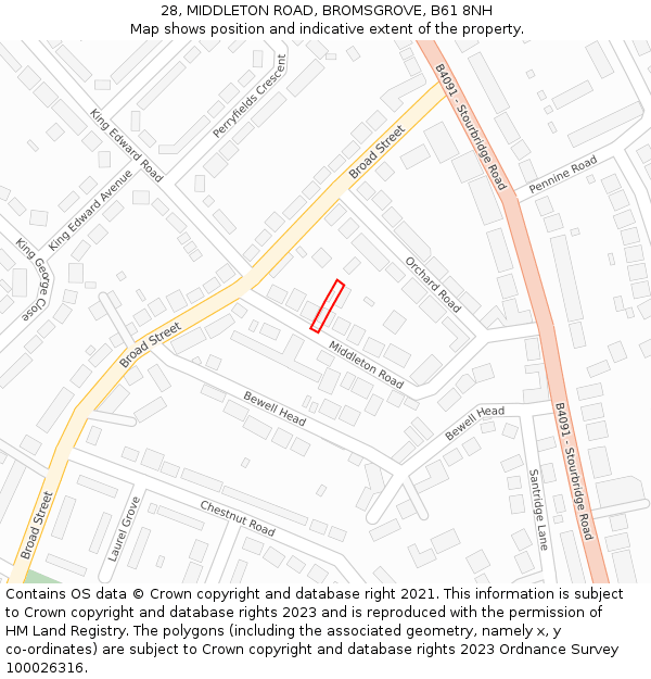 28, MIDDLETON ROAD, BROMSGROVE, B61 8NH: Location map and indicative extent of plot