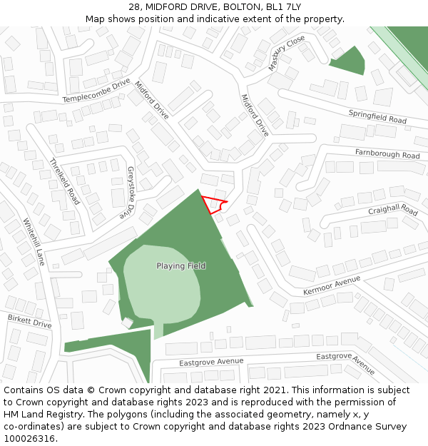 28, MIDFORD DRIVE, BOLTON, BL1 7LY: Location map and indicative extent of plot