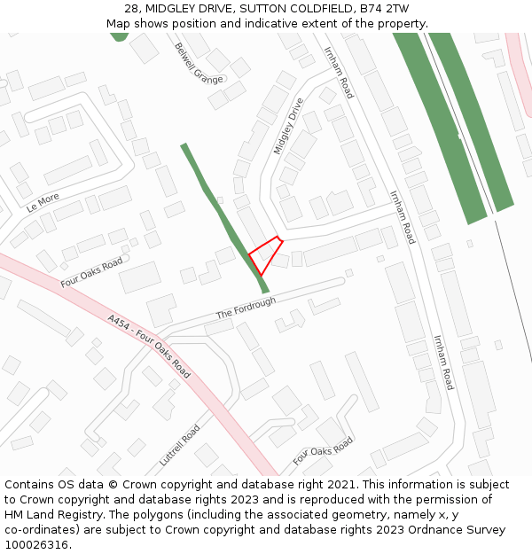 28, MIDGLEY DRIVE, SUTTON COLDFIELD, B74 2TW: Location map and indicative extent of plot