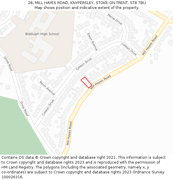 28, MILL HAYES ROAD, KNYPERSLEY, STOKE-ON-TRENT, ST8 7BU: Location map and indicative extent of plot