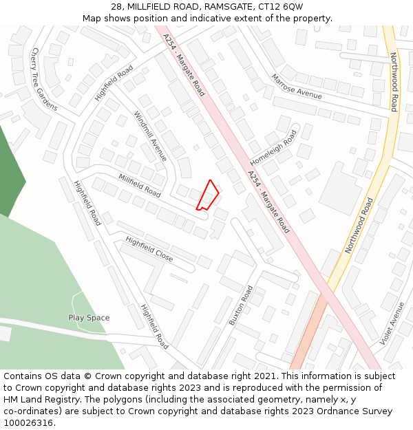 28, MILLFIELD ROAD, RAMSGATE, CT12 6QW: Location map and indicative extent of plot