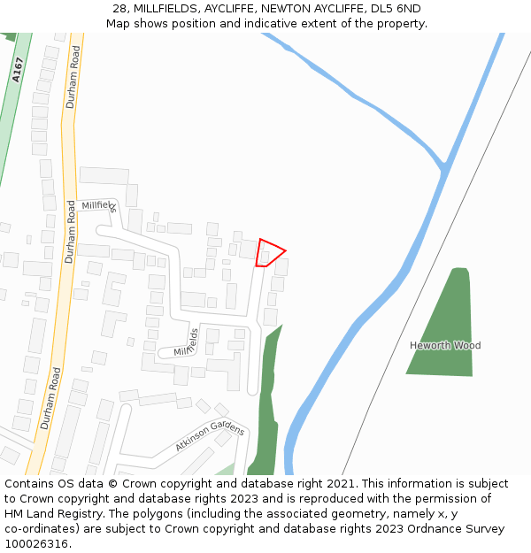 28, MILLFIELDS, AYCLIFFE, NEWTON AYCLIFFE, DL5 6ND: Location map and indicative extent of plot