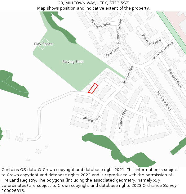 28, MILLTOWN WAY, LEEK, ST13 5SZ: Location map and indicative extent of plot