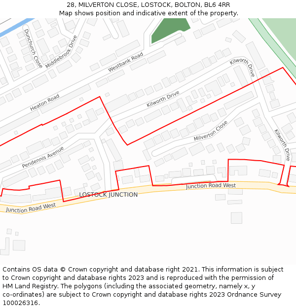 28, MILVERTON CLOSE, LOSTOCK, BOLTON, BL6 4RR: Location map and indicative extent of plot