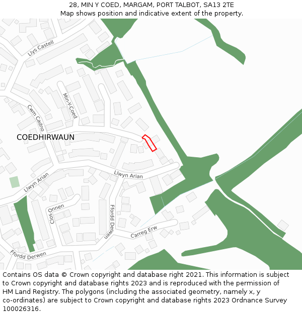 28, MIN Y COED, MARGAM, PORT TALBOT, SA13 2TE: Location map and indicative extent of plot