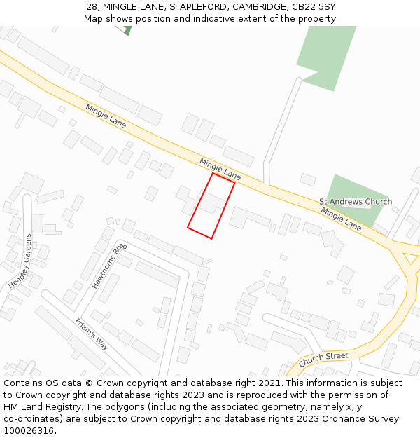 28, MINGLE LANE, STAPLEFORD, CAMBRIDGE, CB22 5SY: Location map and indicative extent of plot