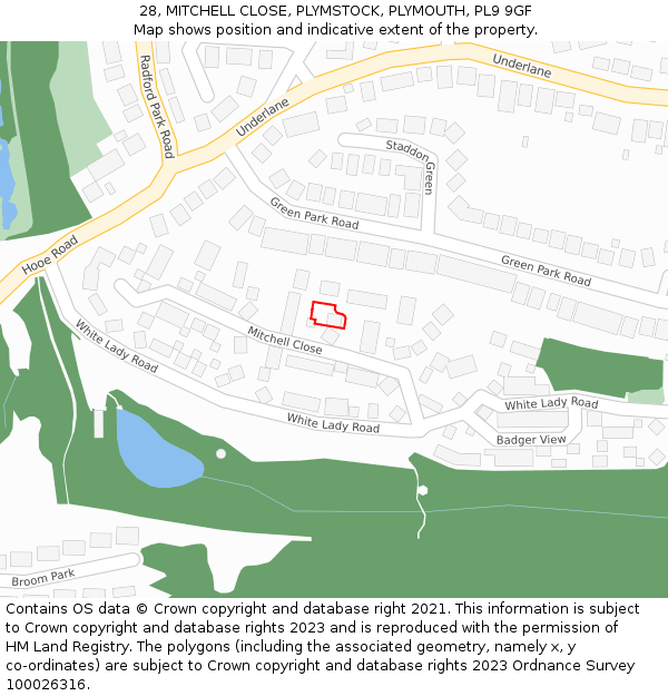 28, MITCHELL CLOSE, PLYMSTOCK, PLYMOUTH, PL9 9GF: Location map and indicative extent of plot