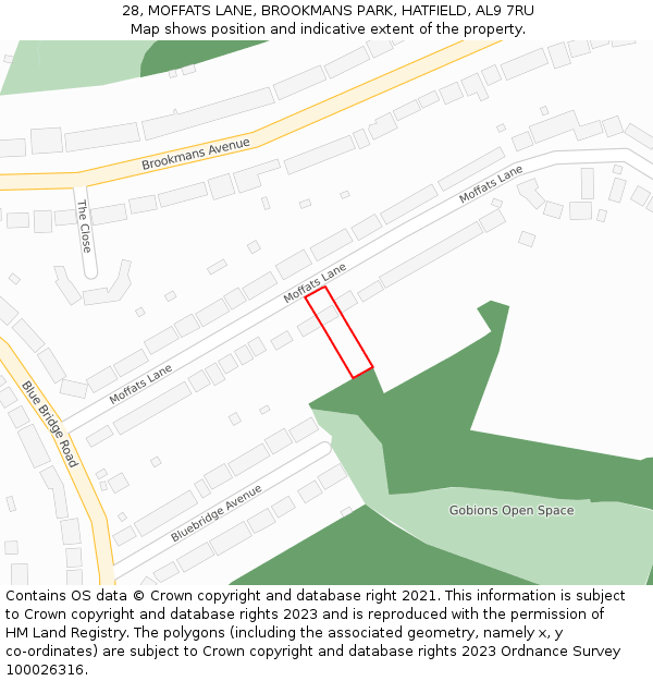 28, MOFFATS LANE, BROOKMANS PARK, HATFIELD, AL9 7RU: Location map and indicative extent of plot