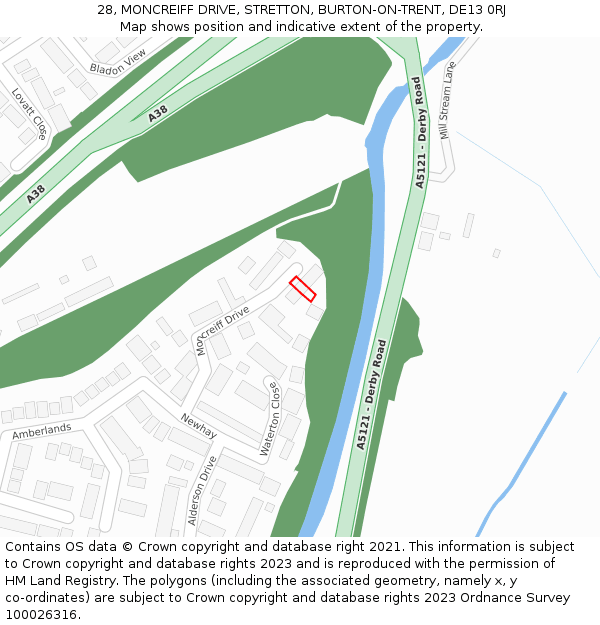 28, MONCREIFF DRIVE, STRETTON, BURTON-ON-TRENT, DE13 0RJ: Location map and indicative extent of plot