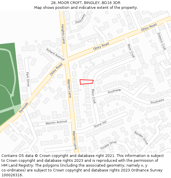 28, MOOR CROFT, BINGLEY, BD16 3DR: Location map and indicative extent of plot