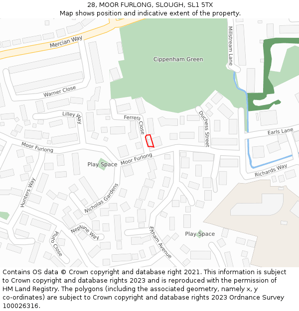 28, MOOR FURLONG, SLOUGH, SL1 5TX: Location map and indicative extent of plot